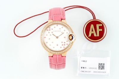 AF Factory Ballon Bleu De Cartier 33mm Swiss Quartz Movement Diamond Bezel Pink Leather Strap mirror quality cartier writing instruments Watch